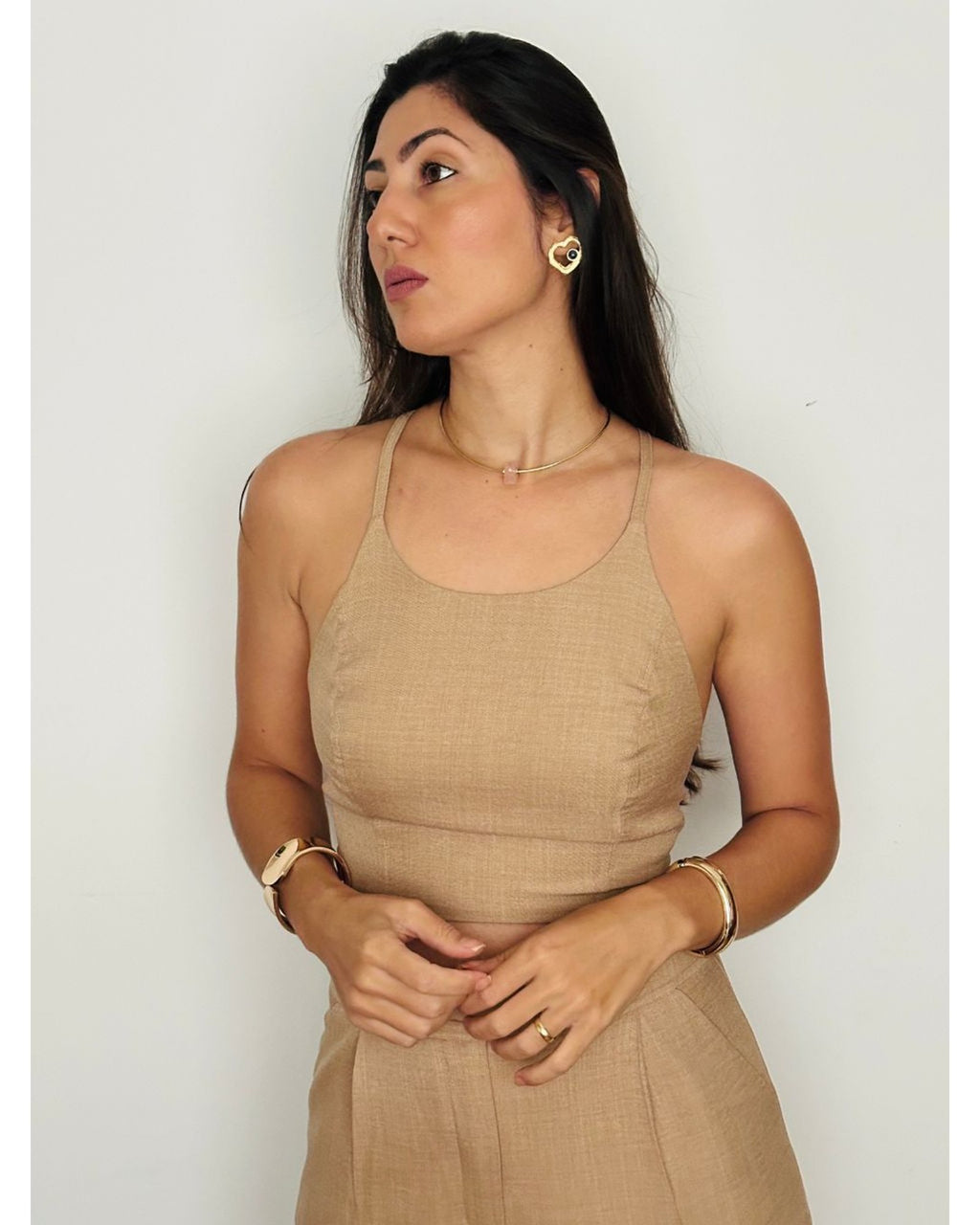 Colar Choker Aro Tubinho Pedra Bruta Quartzo Rosa