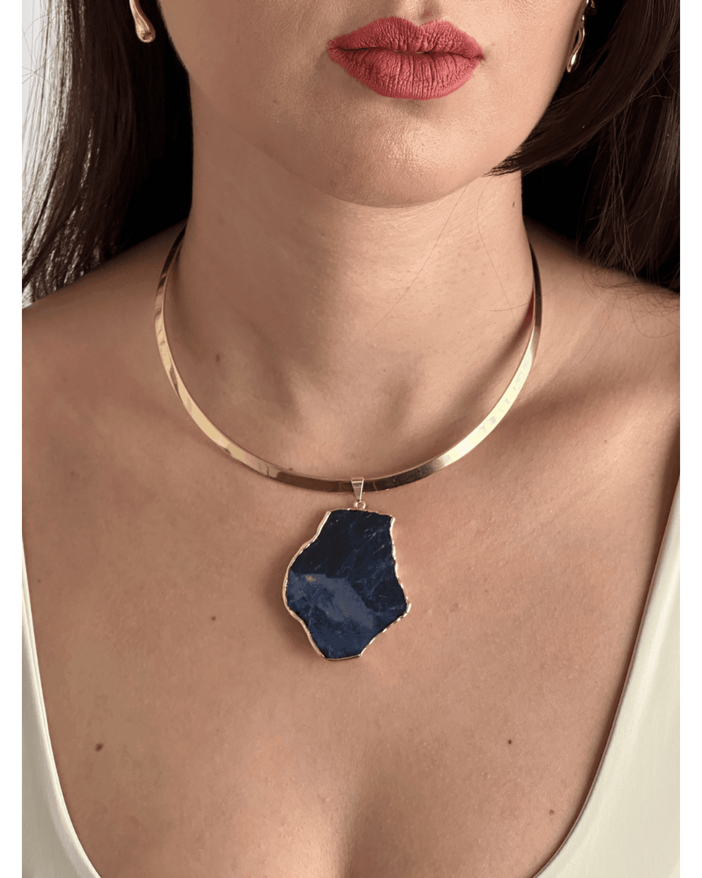 Colar Choker Aro Liso Slice Sodalita - Ouro Semijoia