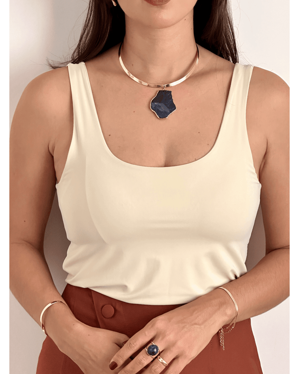 Colar Choker Aro Liso Slice Sodalita - Ouro Semijoia