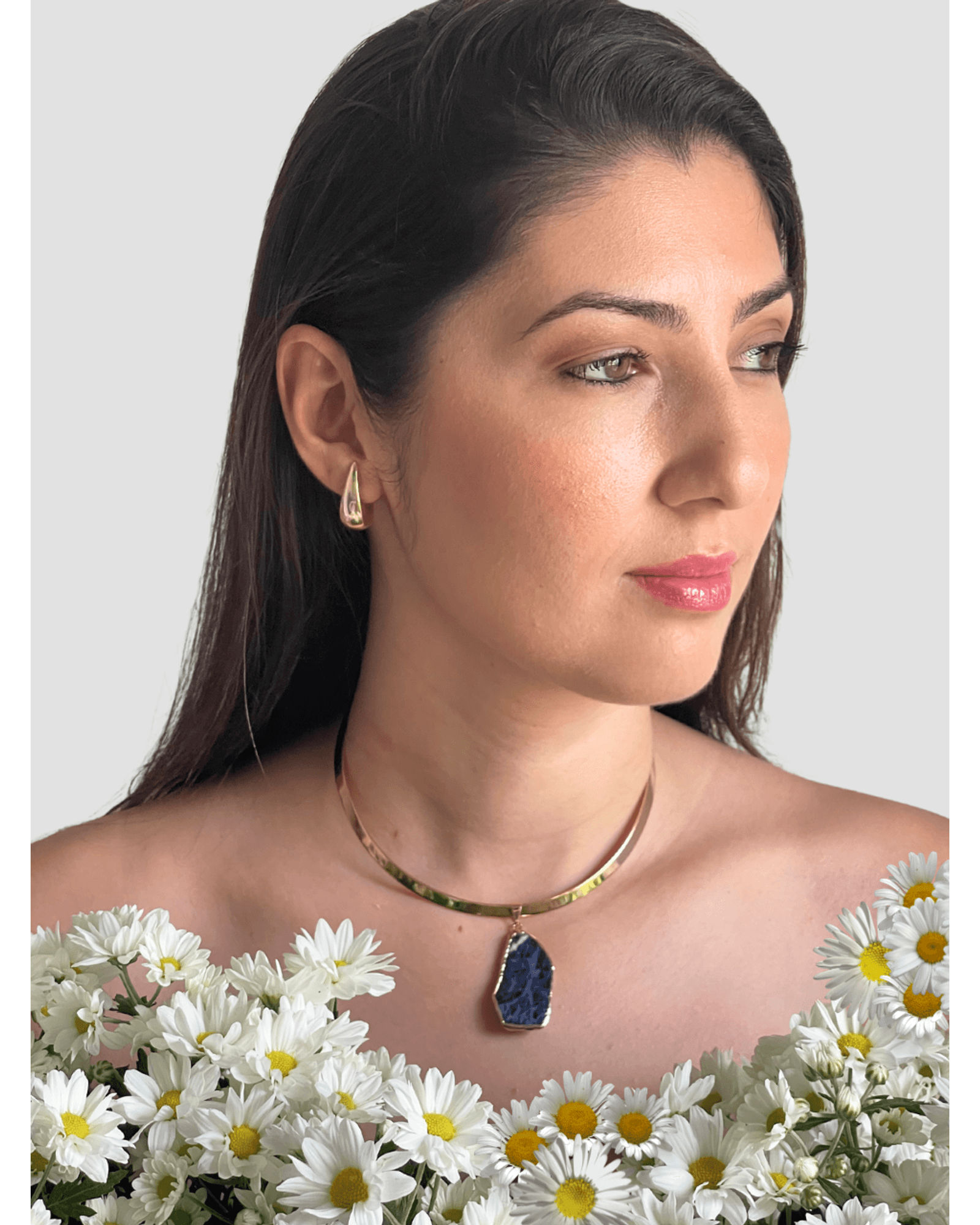 Colar Choker Aro Liso Slice Sodalita - Ouro Semijoia