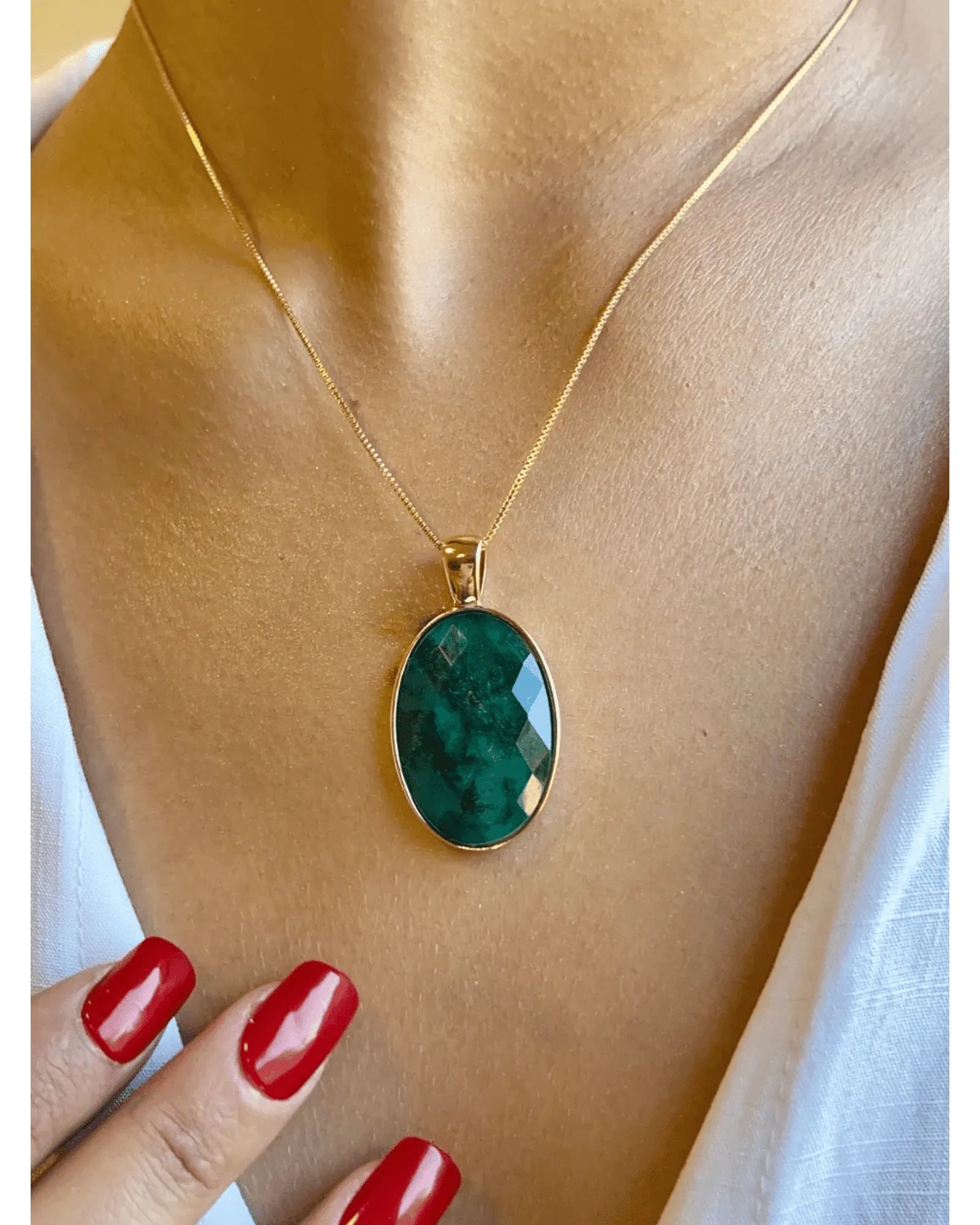 Conjunto Oval Esmeralda Pedra Natural Ouro Semijoia
