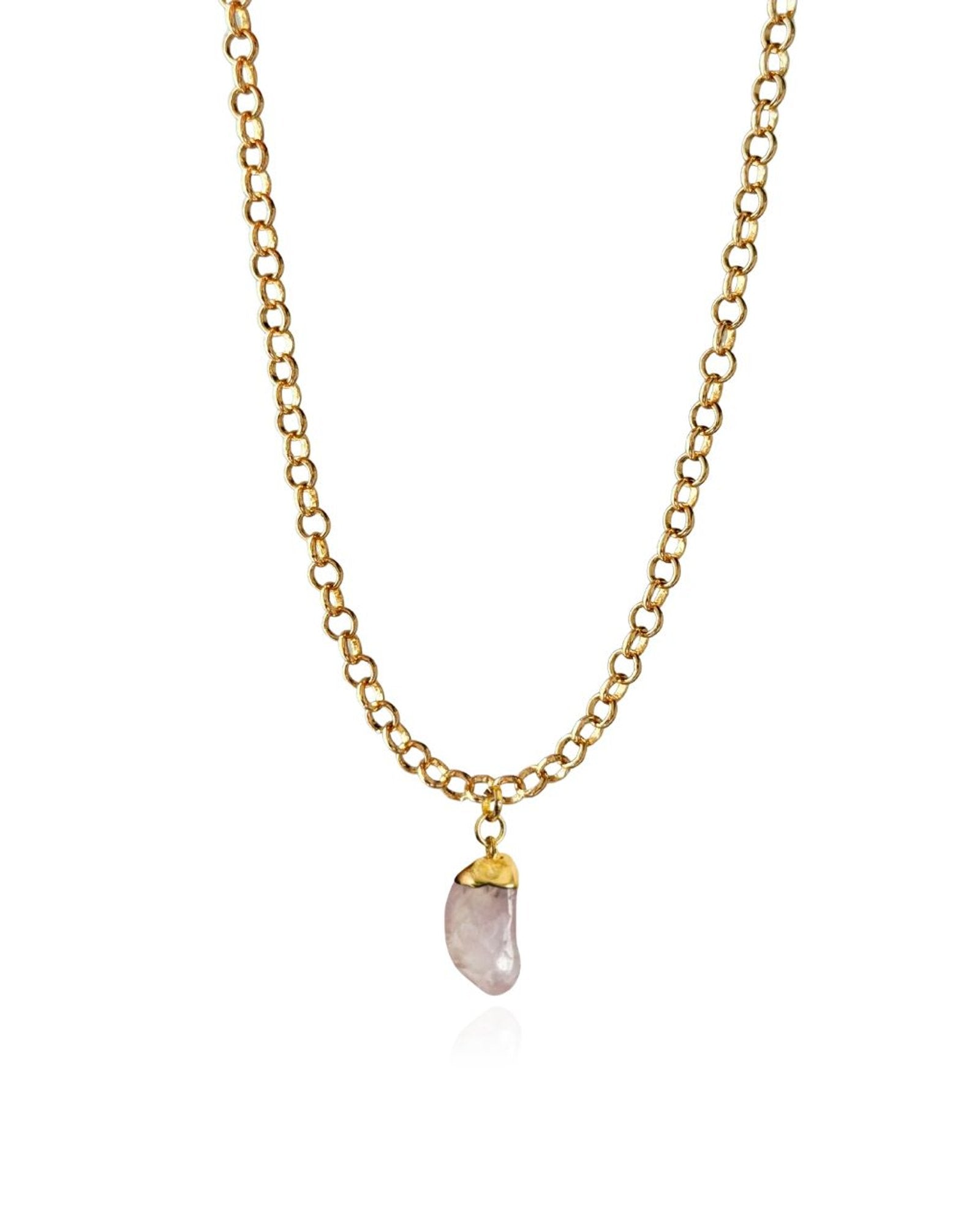 Colar Choker Elo Português Quartzo Rosa Ouro Semijoia