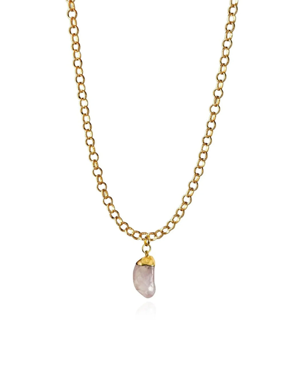 Colar Choker Elo Português Quartzo Rosa Ouro Semijoia