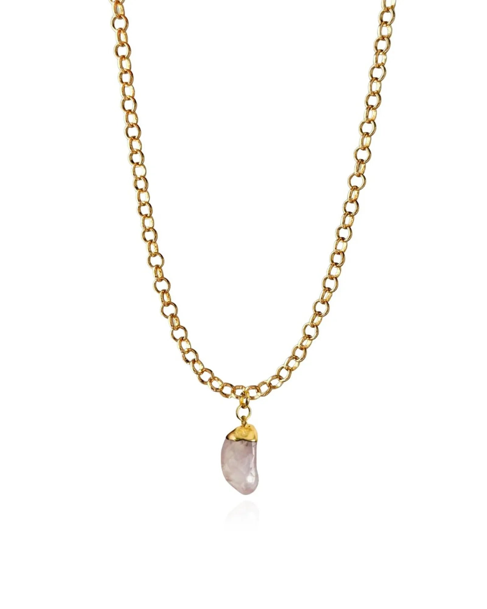 Colar Choker Elo Português Quartzo Rosa Ouro Semijoia