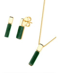 Conjunto Colar e Brinco Geométrico Quartzo Verde Semijoia