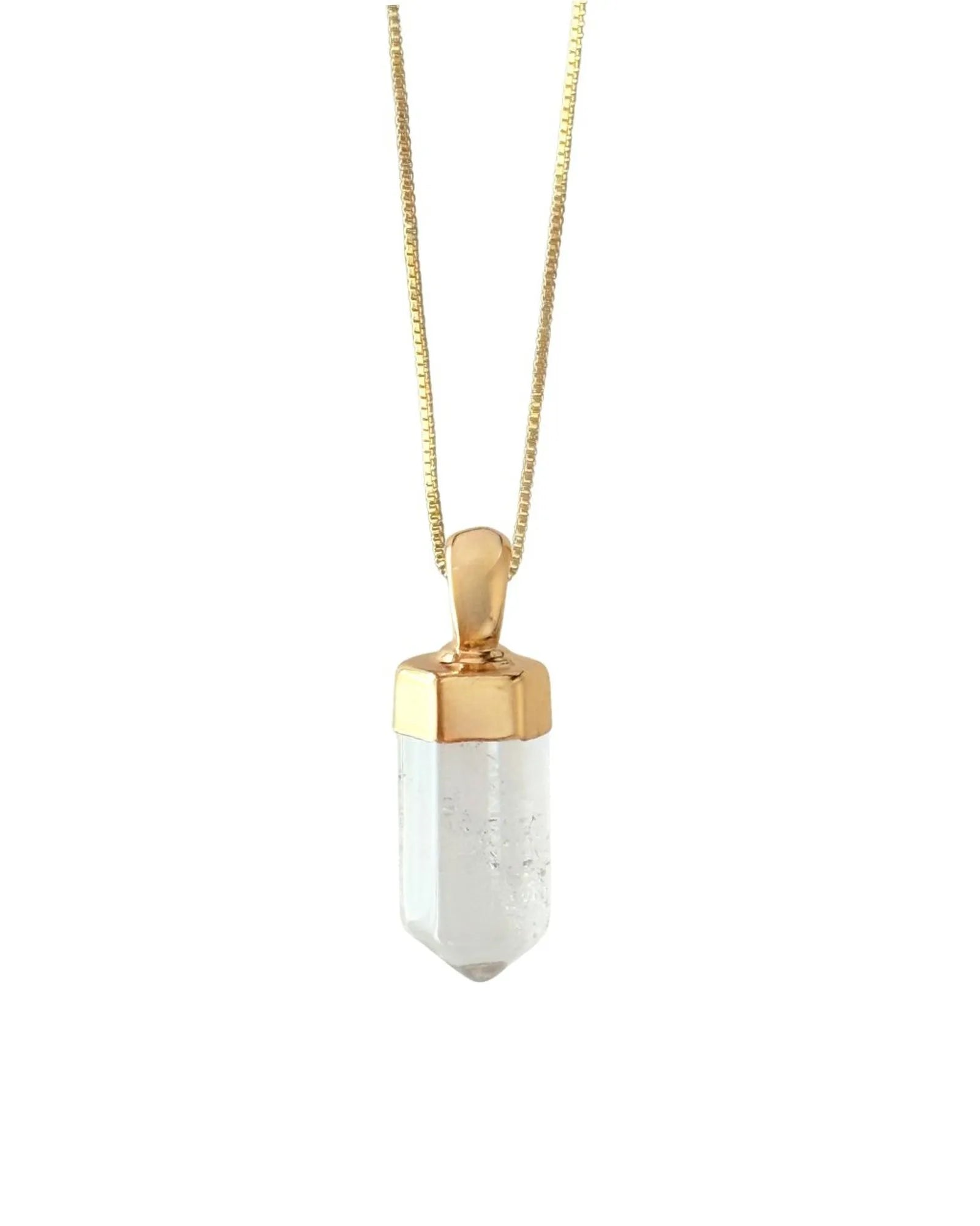 Colar Ponta de Cristal folheado a Ouro