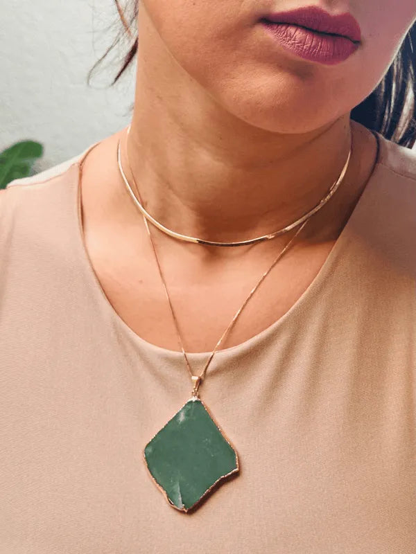 Colar Corrente Slice Quartzo Verde ouro semijoia