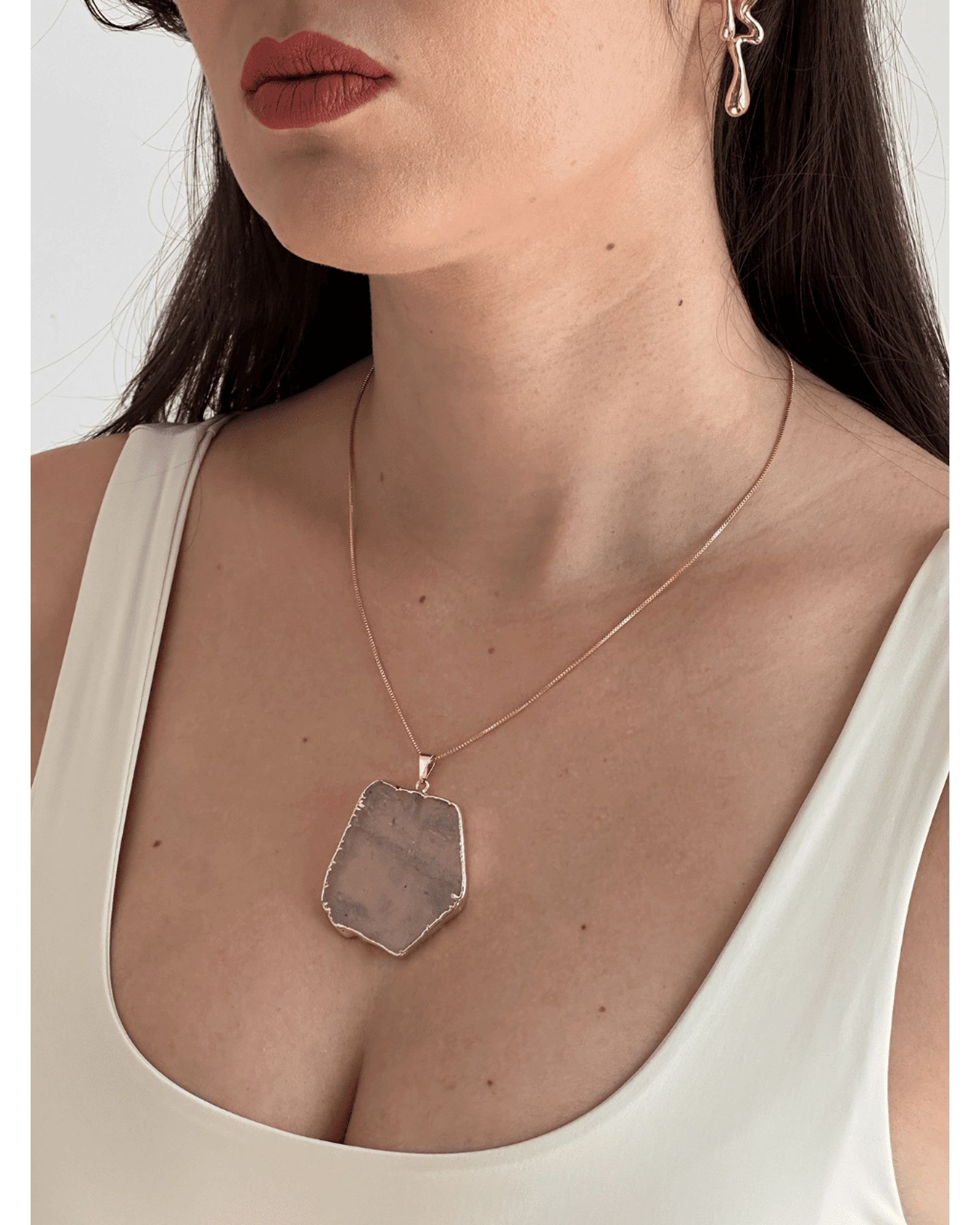 Colar Corrente Slice Cristal de Rocha ouro semijoia