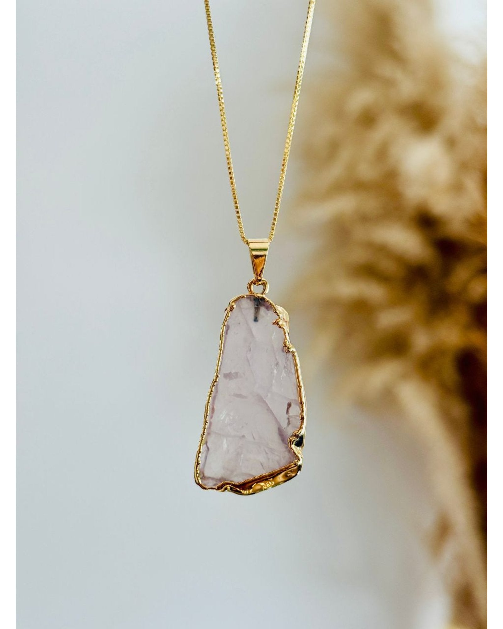 Colar Corrente Slice Quartzo Rosa Ouro semijoia