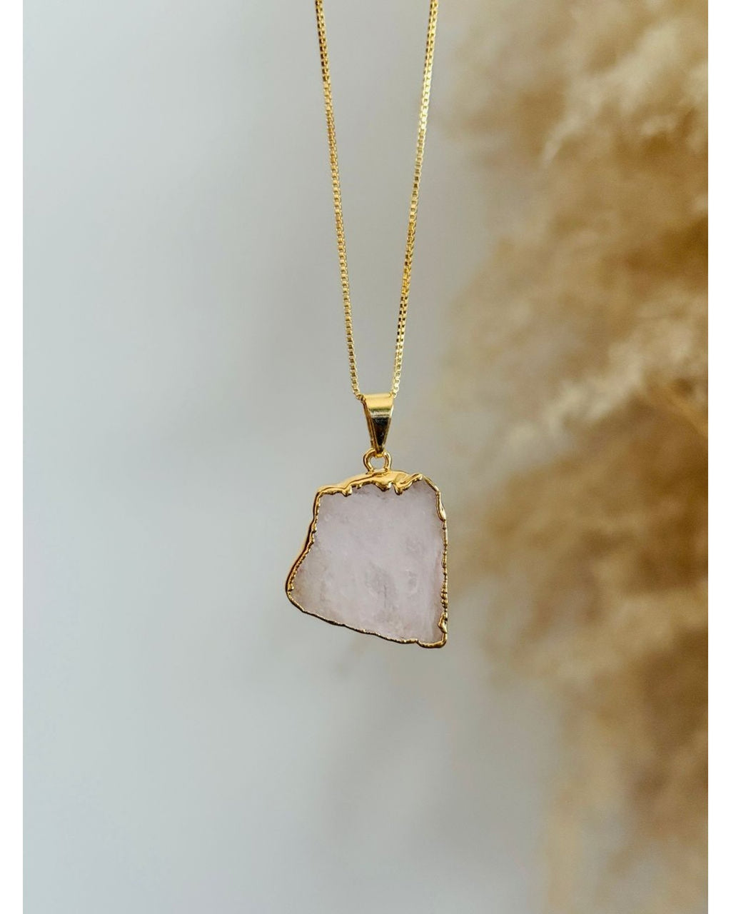Colar Corrente Slice Quartzo Rosa Ouro semijoia