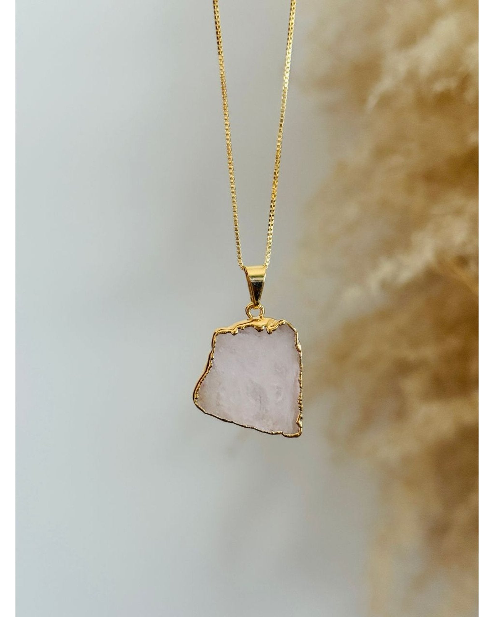 Colar Corrente Slice Quartzo Rosa Ouro semijoia
