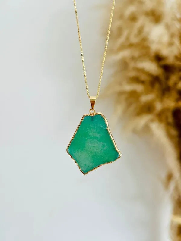 Colar Corrente Slice Quartzo Verde ouro semijoia
