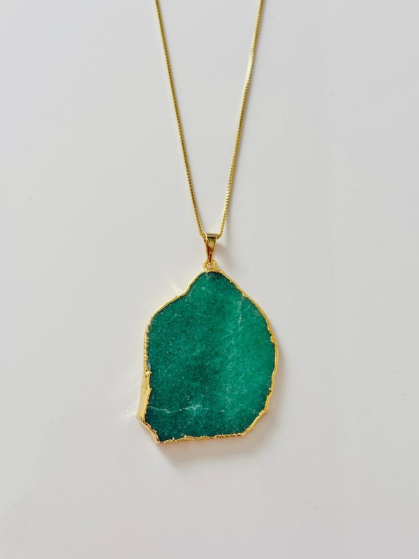 Colar Corrente Slice Quartzo Verde ouro semijoia