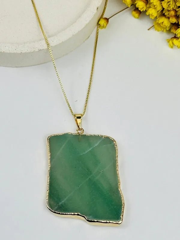 Colar Corrente Slice Quartzo Verde ouro semijoia