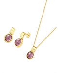 Conjunto Colar e Brinco Oval Ametista Ouro semijoia