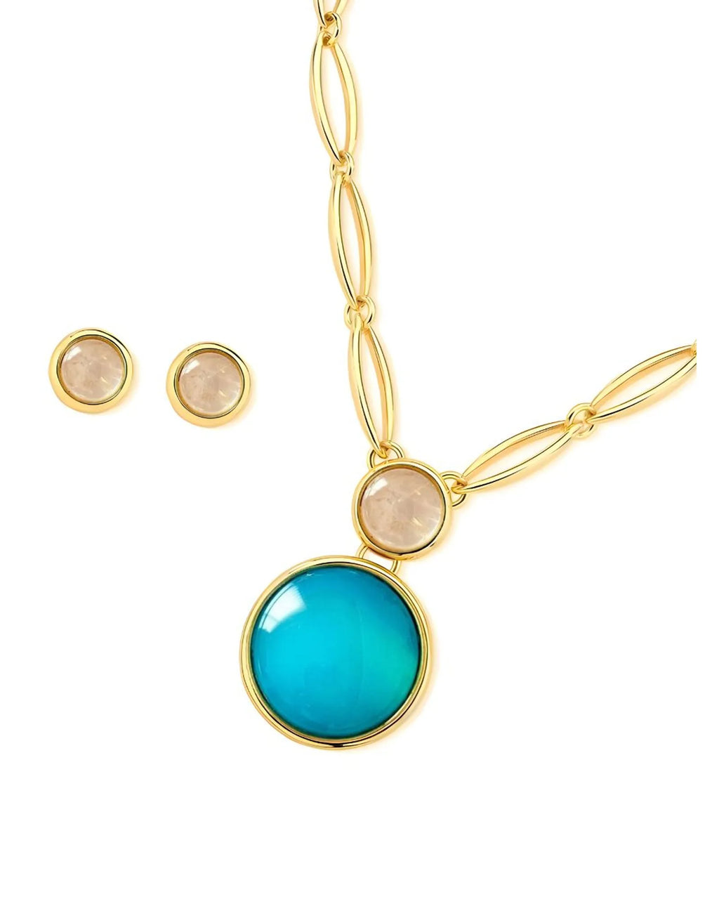 Conjunto Colar e Brinco Duo Quartzo Rosa E Ágata Azul Céu