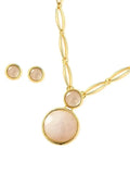 Conjunto Colar e Brinco Duo Quartzo Rosa Ouro Semijoia