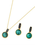 Conjunto Colar e Brinco redondo ESMERALDA Ouro Semijoia
