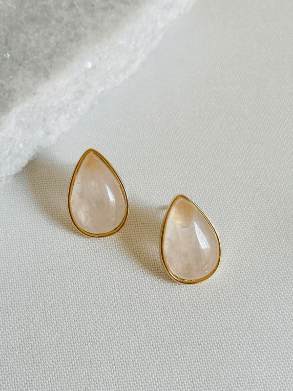 Brinco Gota Quartzo Rosa Ouro Semijoia