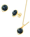 Conjunto Colar e Brinco Gota Invertida SODALITA Ouro semijoia