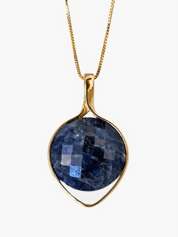 Conjunto Colar e Brinco Perolada Gota Invertida Sodalita Semijoia