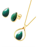 Conjunto colar e brinco Gota vazado Quartzo Verde Semijoia