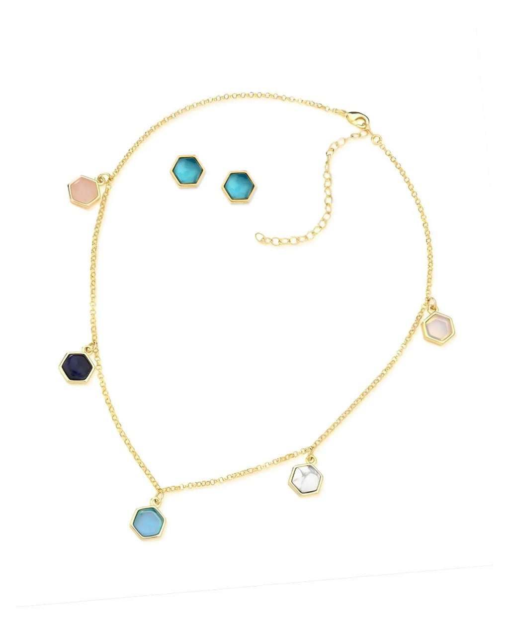 Conjunto Colar Choker e Brinco Mix de Pedras Ouro Semijoia