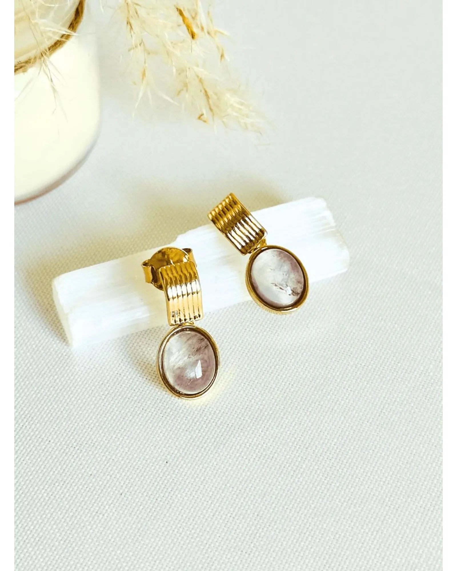 Conjunto Colar e Brinco Oval Ametista Ouro semijoia