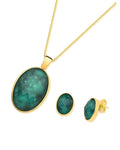 Conjunto Oval Esmeralda Pedra Natural Ouro Semijoia