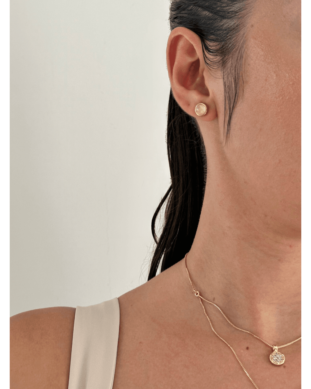 Conjunto Brinco e Colar Duplo QUARTZO ROSA Ouro Semijoia