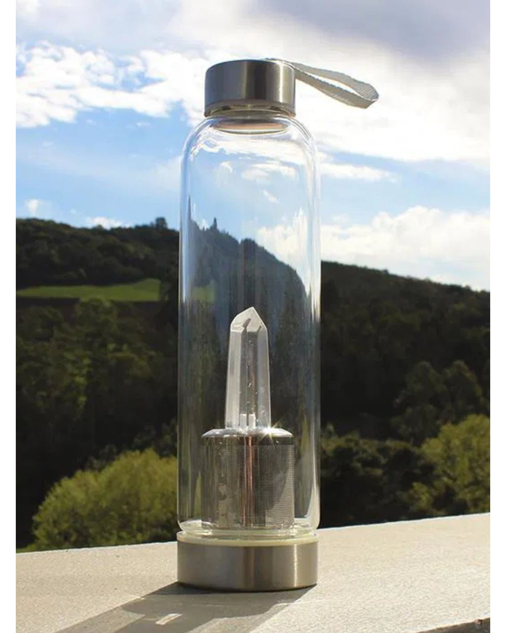 Garrafa de Vidro Ponta de CRISTAL DE ROCHA Boas Vibrações