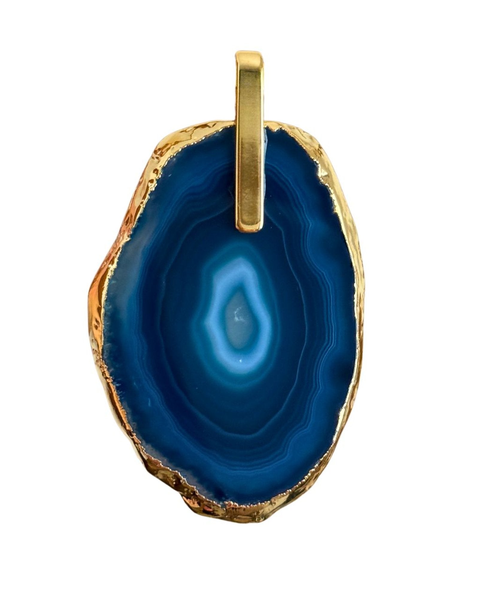 Pingente Ágata Azul com detalhe dourado Ouro Semijoia