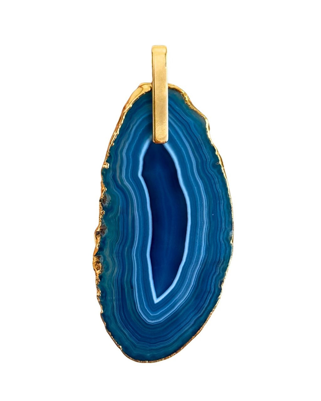 Pingente Ágata Azul com detalhe dourado Ouro Semijoia