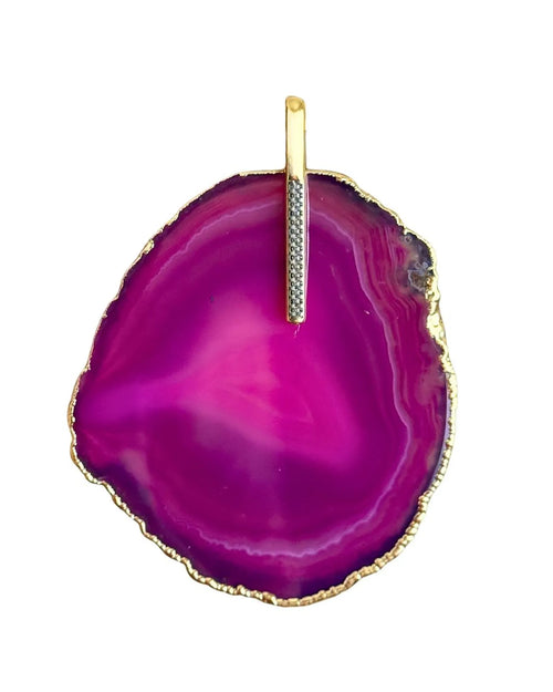 Pingente Ágata Rosa com detalhe em Ródio Branco - Ouro Semijoia