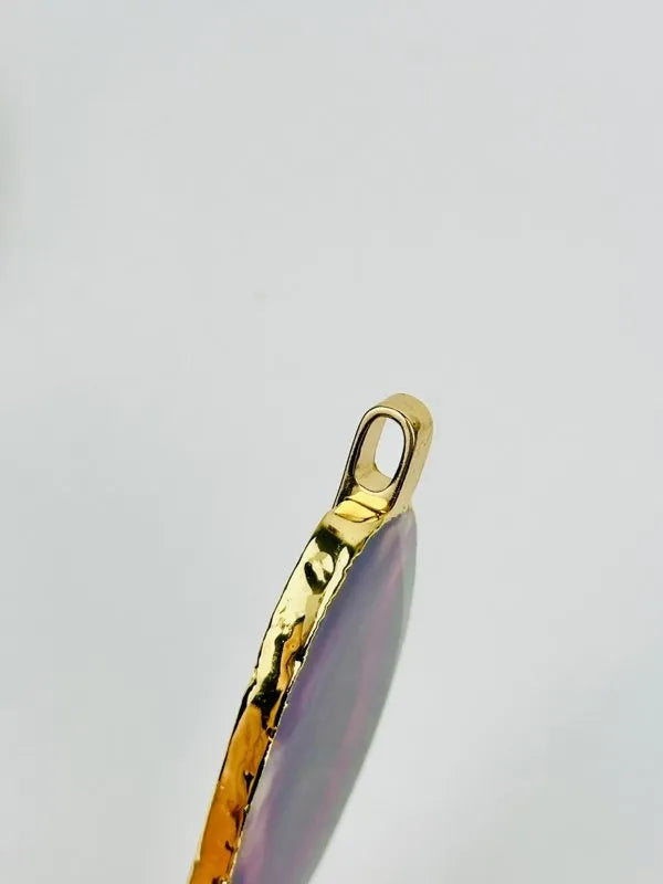 Pingente Ágata Roxa com detalhe dourado Ouro Semijoia