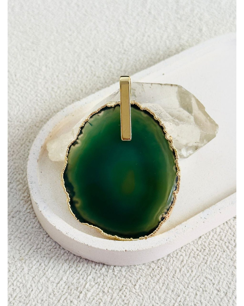 Pingente Ágata Verde com detalhe dourado Ouro 18k
