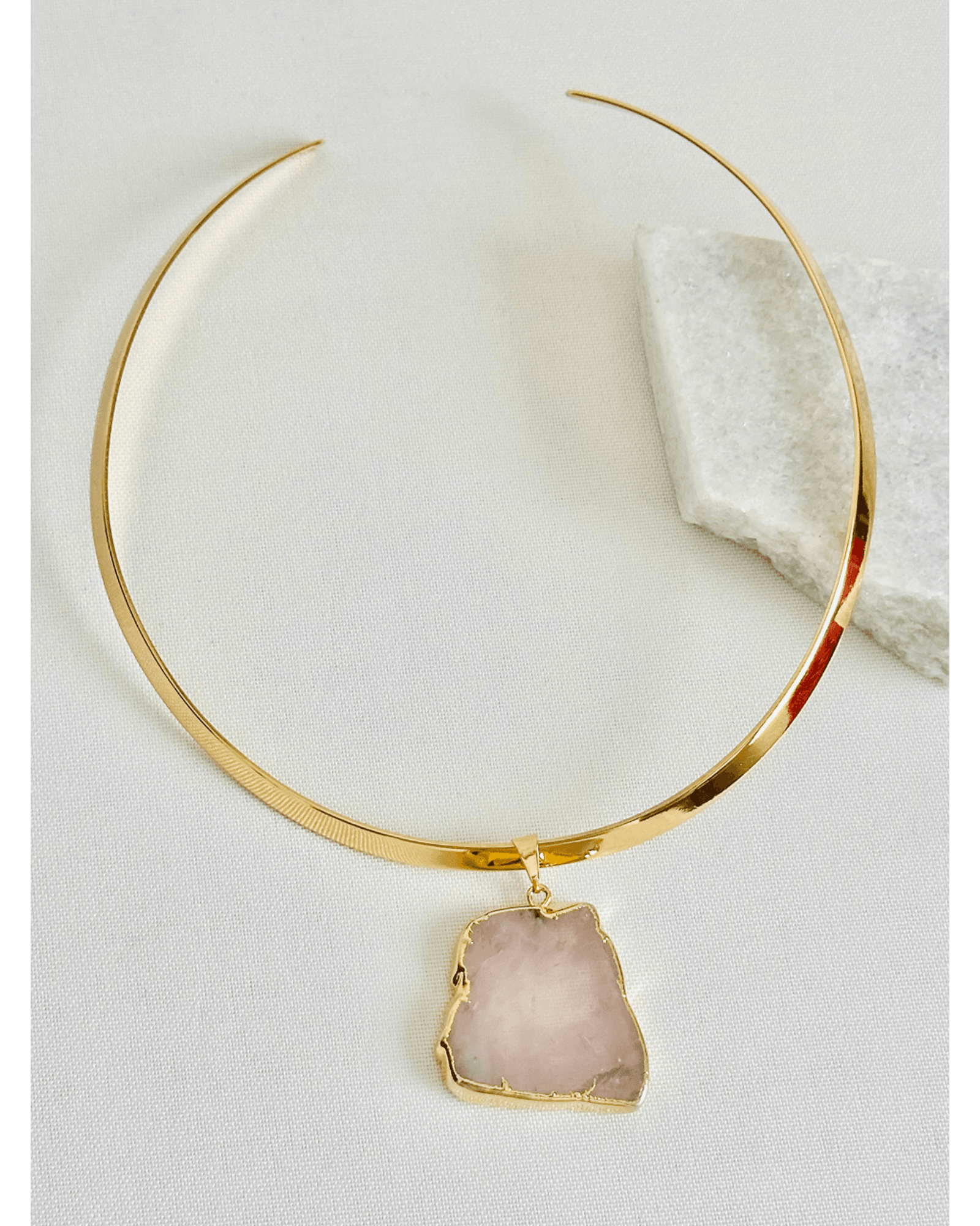 Pingente Slice Quartzo Rosa ouro semijoia