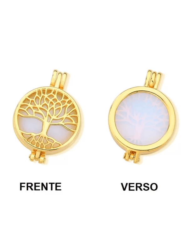 Colar Relicário Árvore da Vida 7 Pedras Sortidas Ouro Semijoia