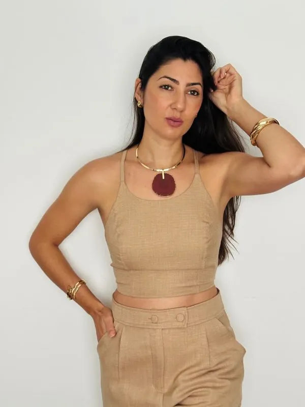 Colar Choker Aro Liso com Ágata Vermelha Detalhe Dourado Semijoia